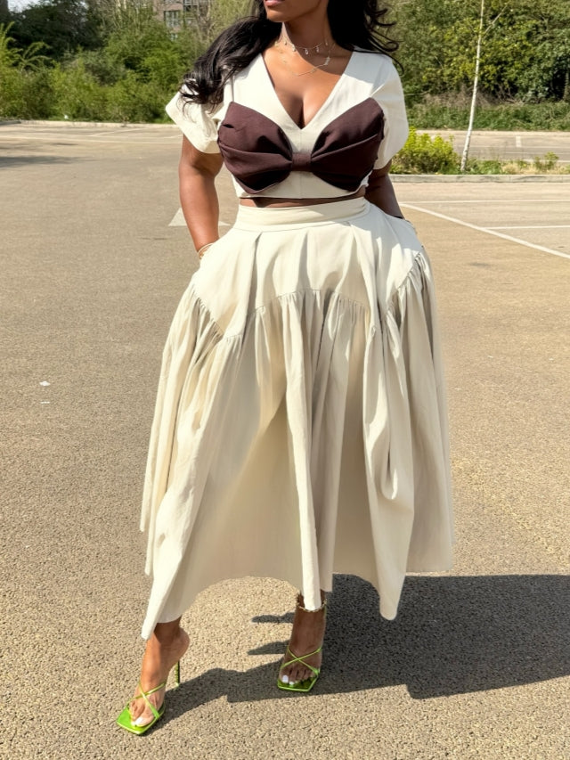 Cream And Brown Crop Dress