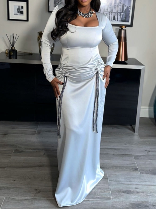 Light Blue Metallic Midi Dress