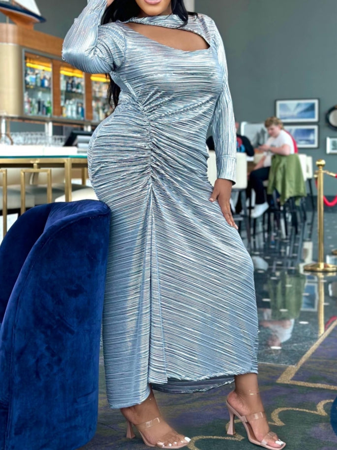 Light Blue Metallic Midi Dress