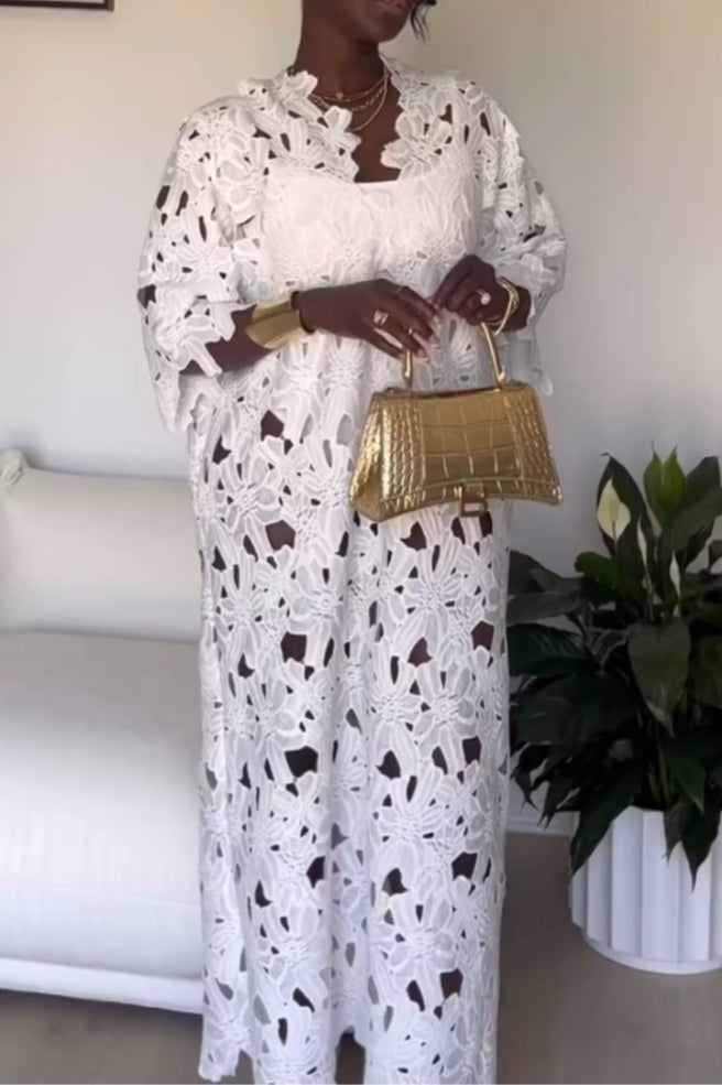 White Floral Crochet Maxi Dress
