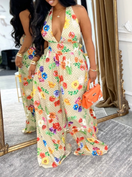 Floral Printed Wide-Leg Jumpsuit Set