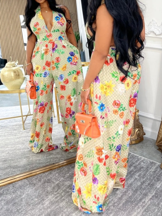 Floral Printed Wide-Leg Jumpsuit Set