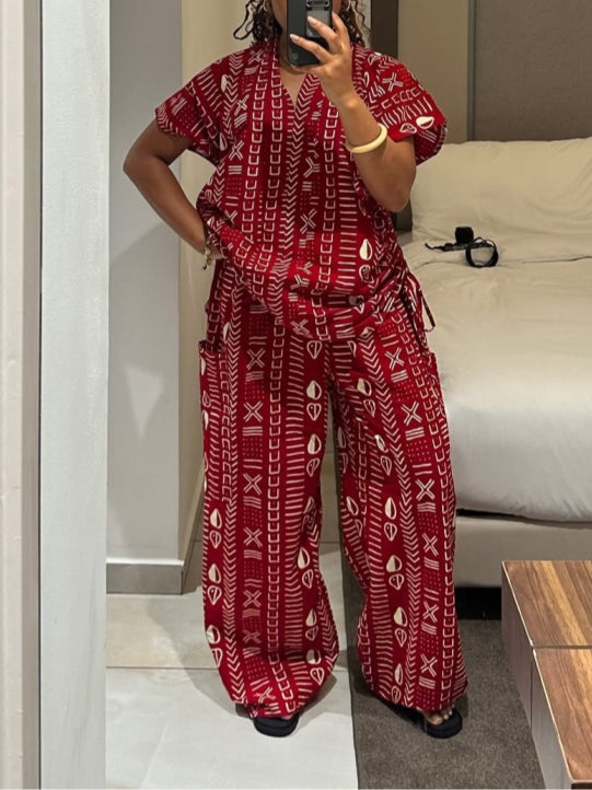 Red Geometric Print Two Pieces Set