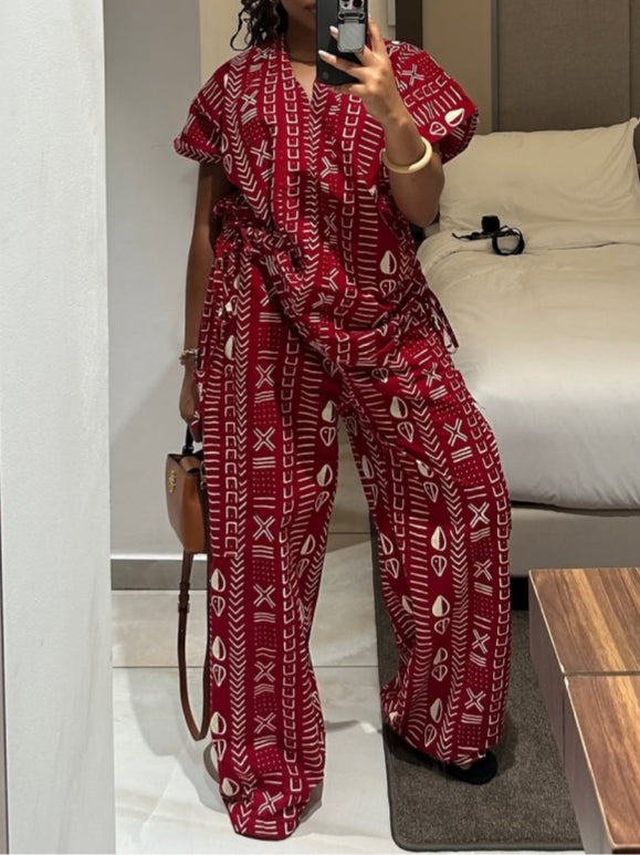 Red Geometric Print Two Pieces Set