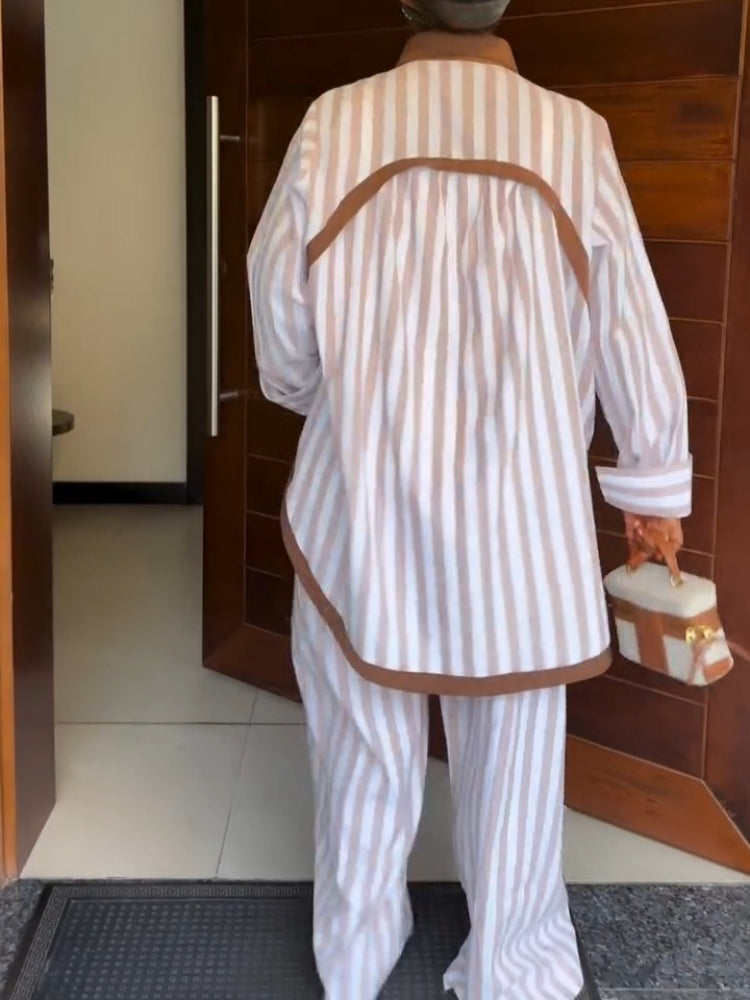 White Vertical Stripe Lofty Pajama Set