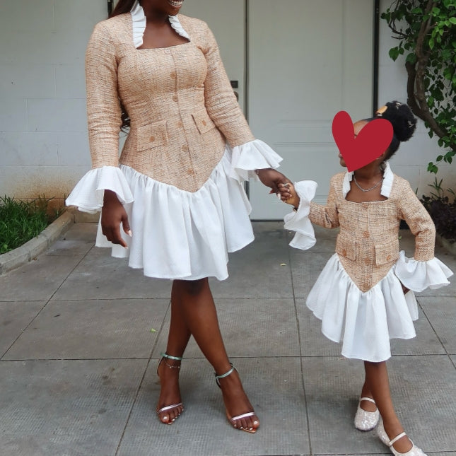 Beige Tweed Family Dress Set
