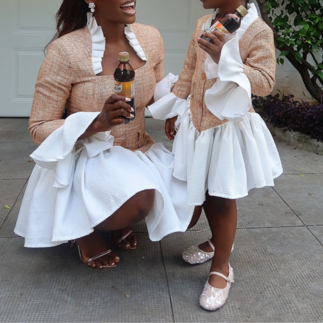 Beige Tweed Family Dress Set