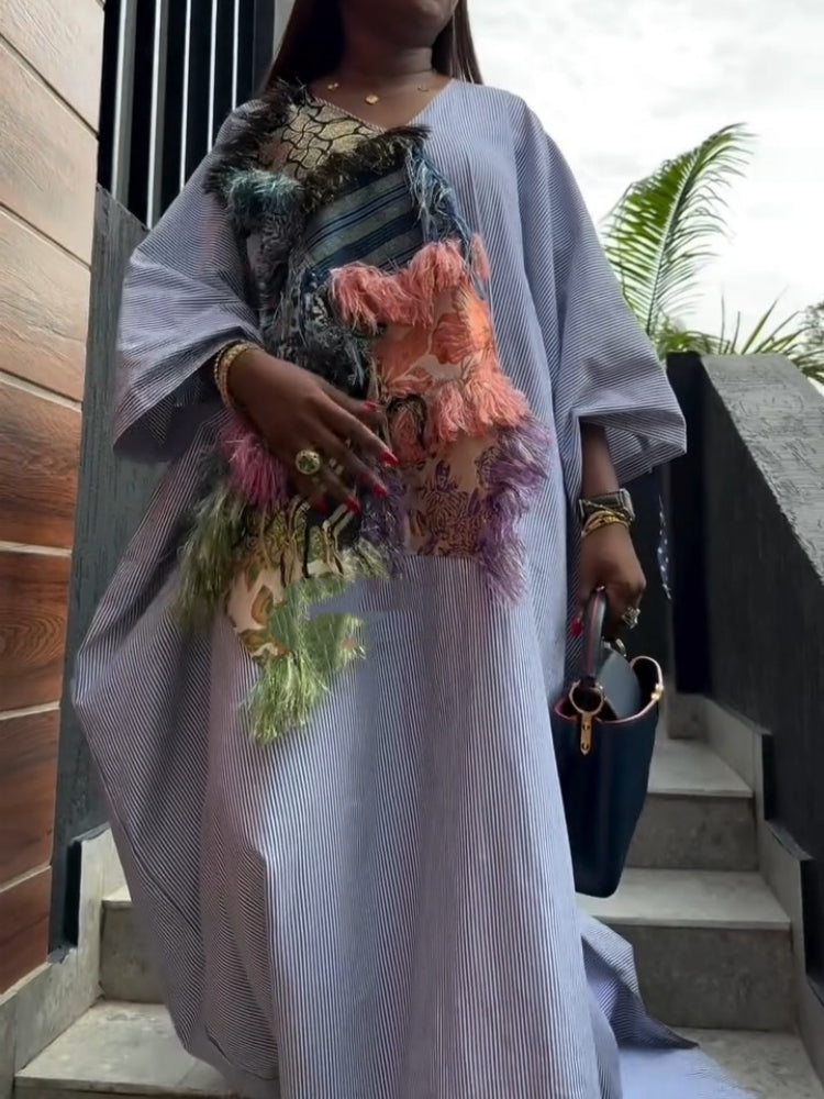 Patchwork Striped Kaftan Dress
