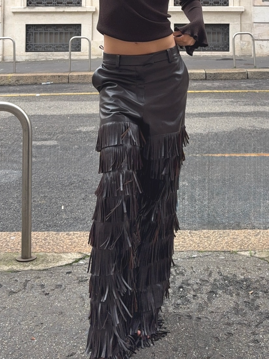 Fringed Fashion Loose Leather Pants