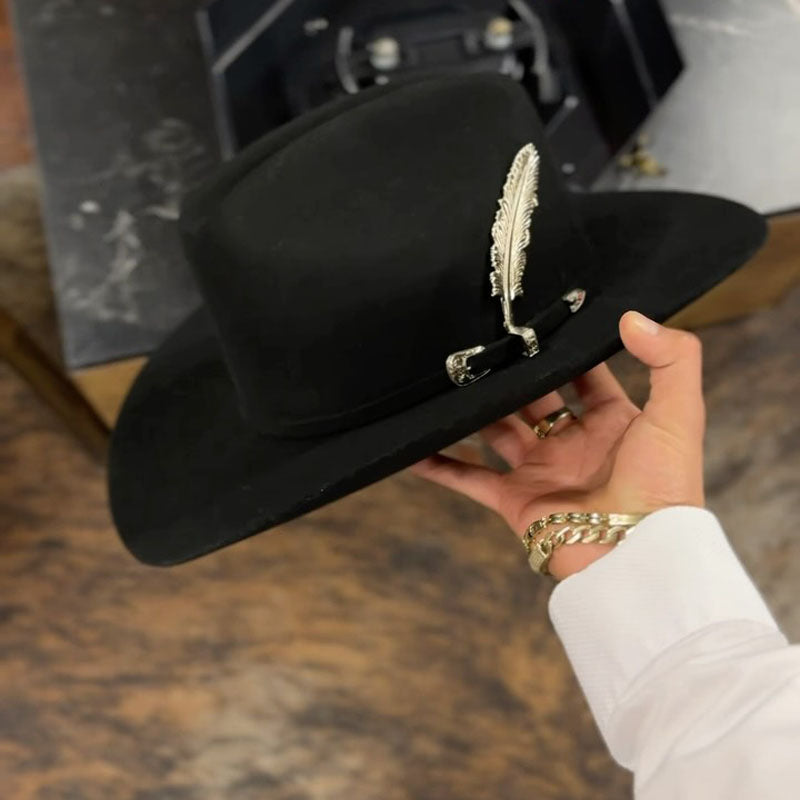Fashion Metal Leaf Decoration Wool Felt Hat