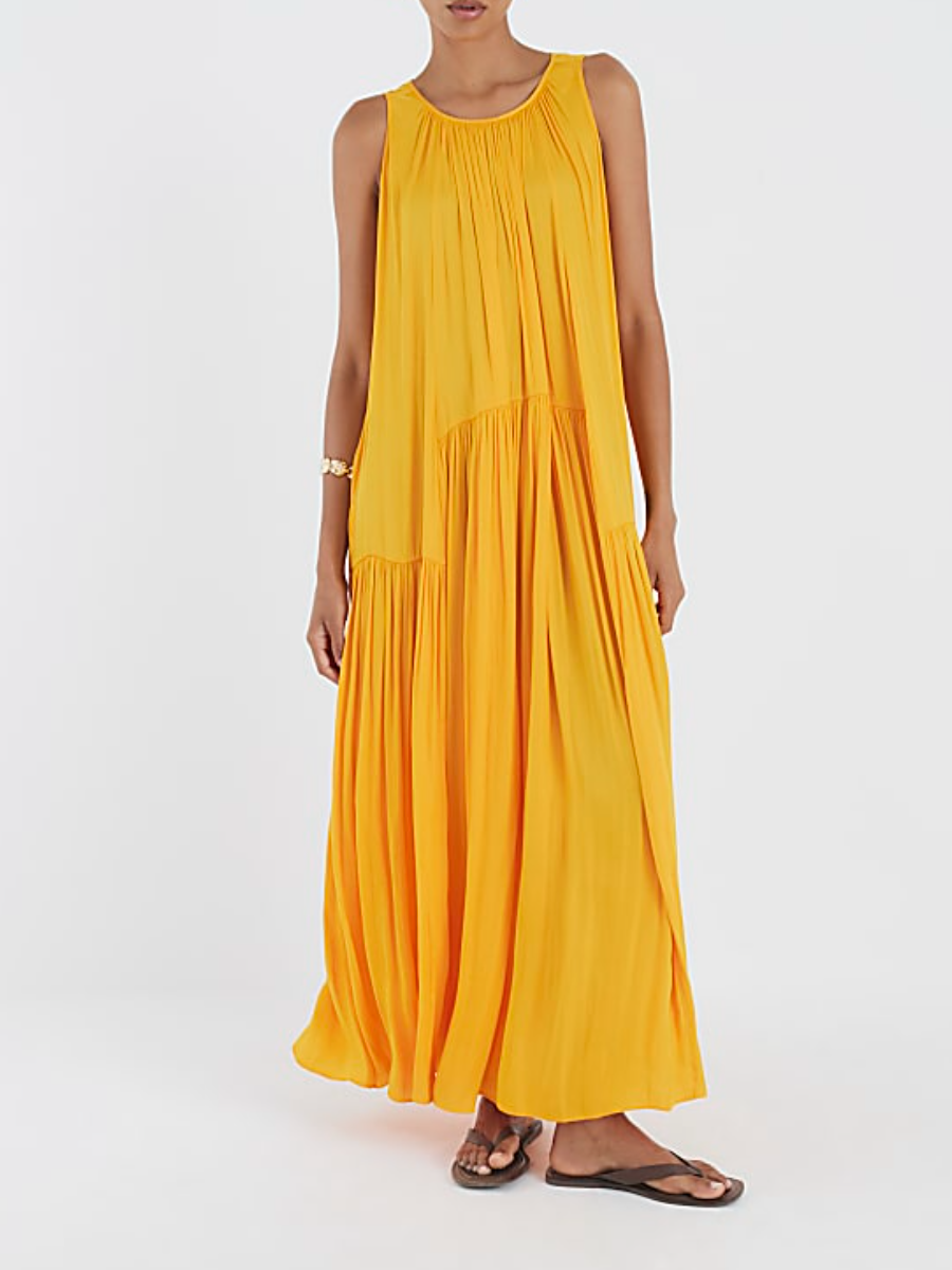 Solid Color Pleated Sleeveless Dress