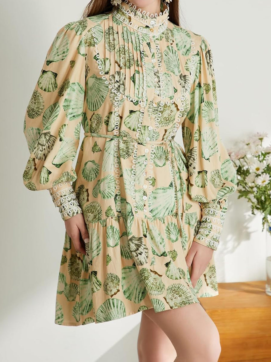 Printed Ruffle Sleeve Tunic Midi Dress