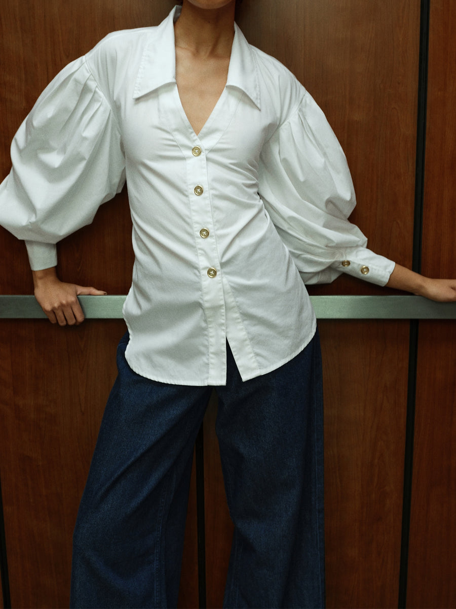 Puff Sleeve Open-Back Shirt