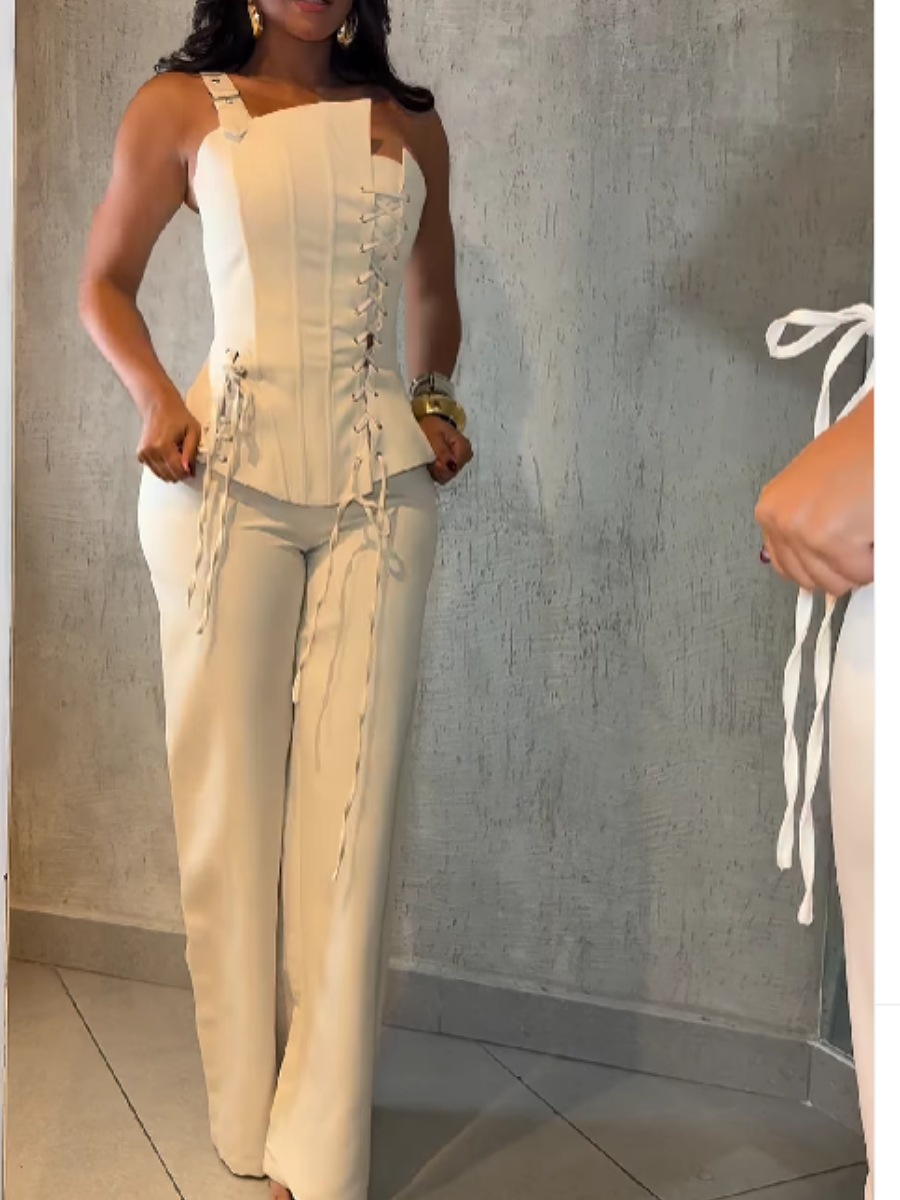 Single Shoulder Strap Tether Pants Suit