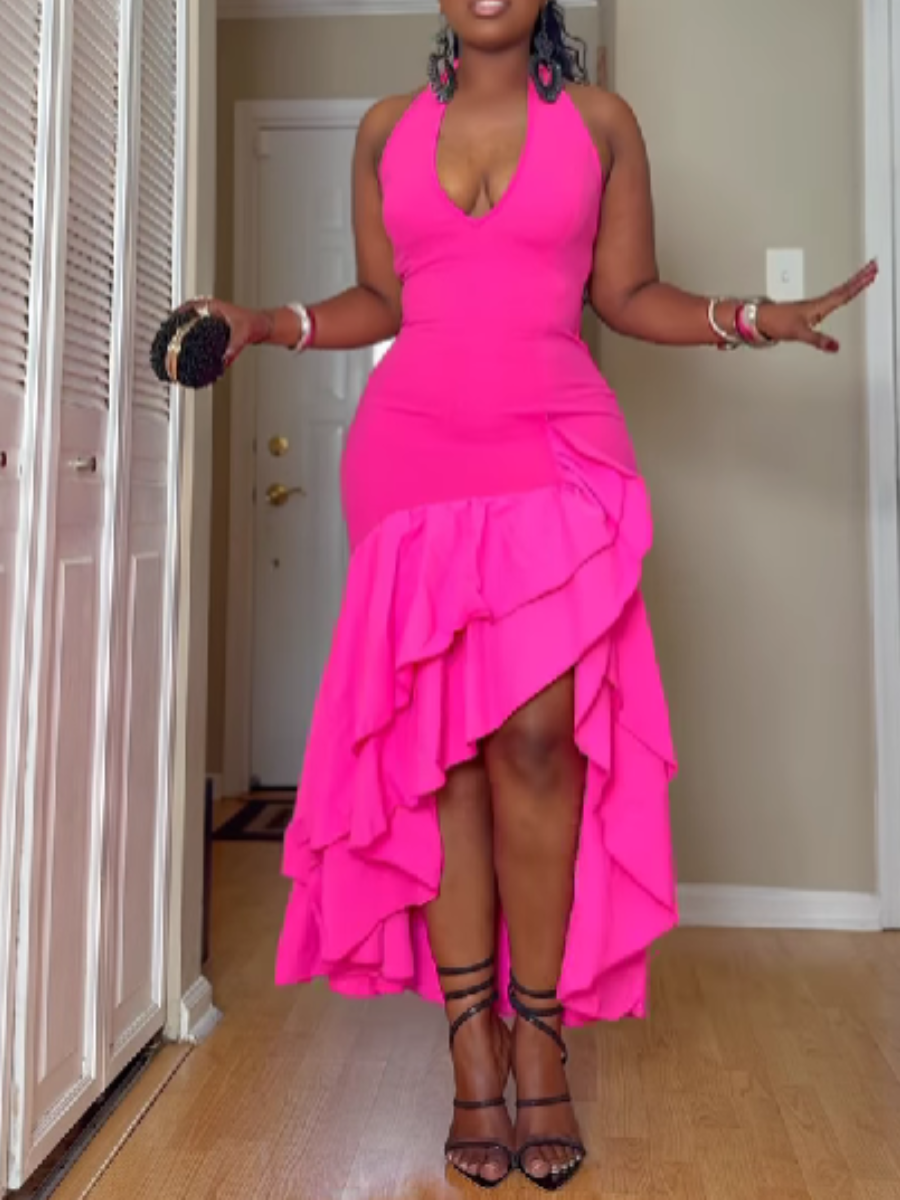 Neck Ruffled Dress