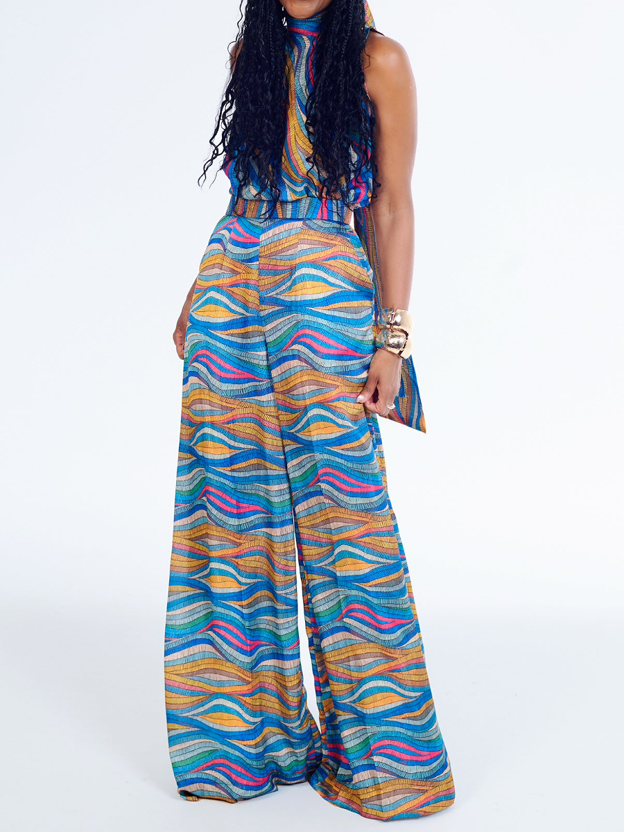 Printed Sleeveless Pants Suit