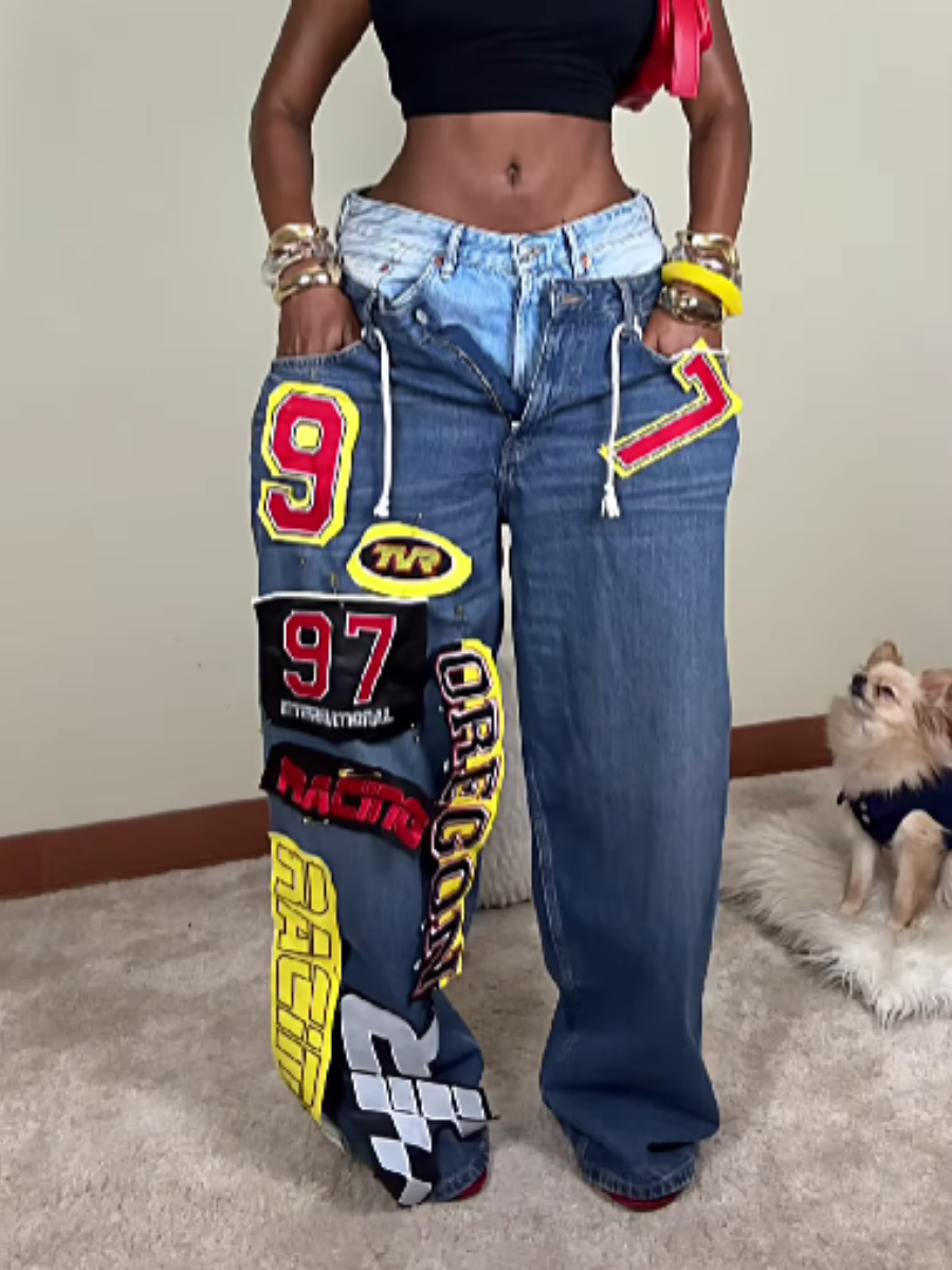 Fashion Denim Print Pants
