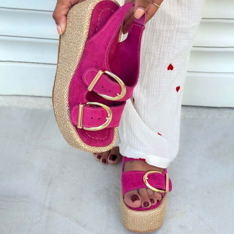 Straw Platform Wedge Sandals