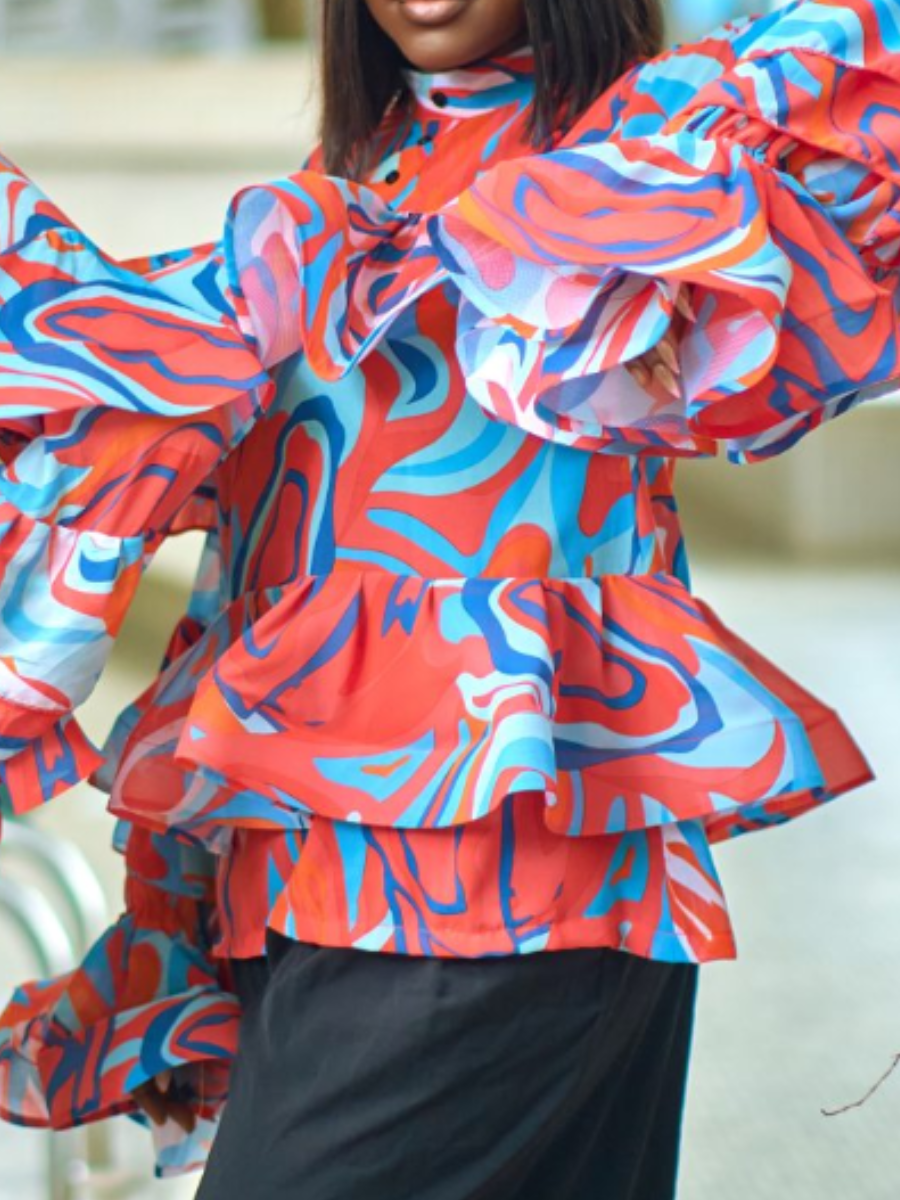 Chiffon Ruffle Print Top