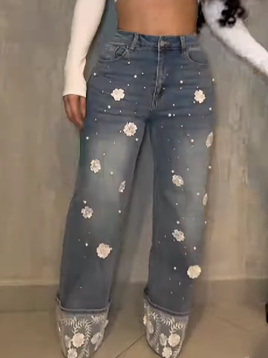 Lace-Stitched Jeans