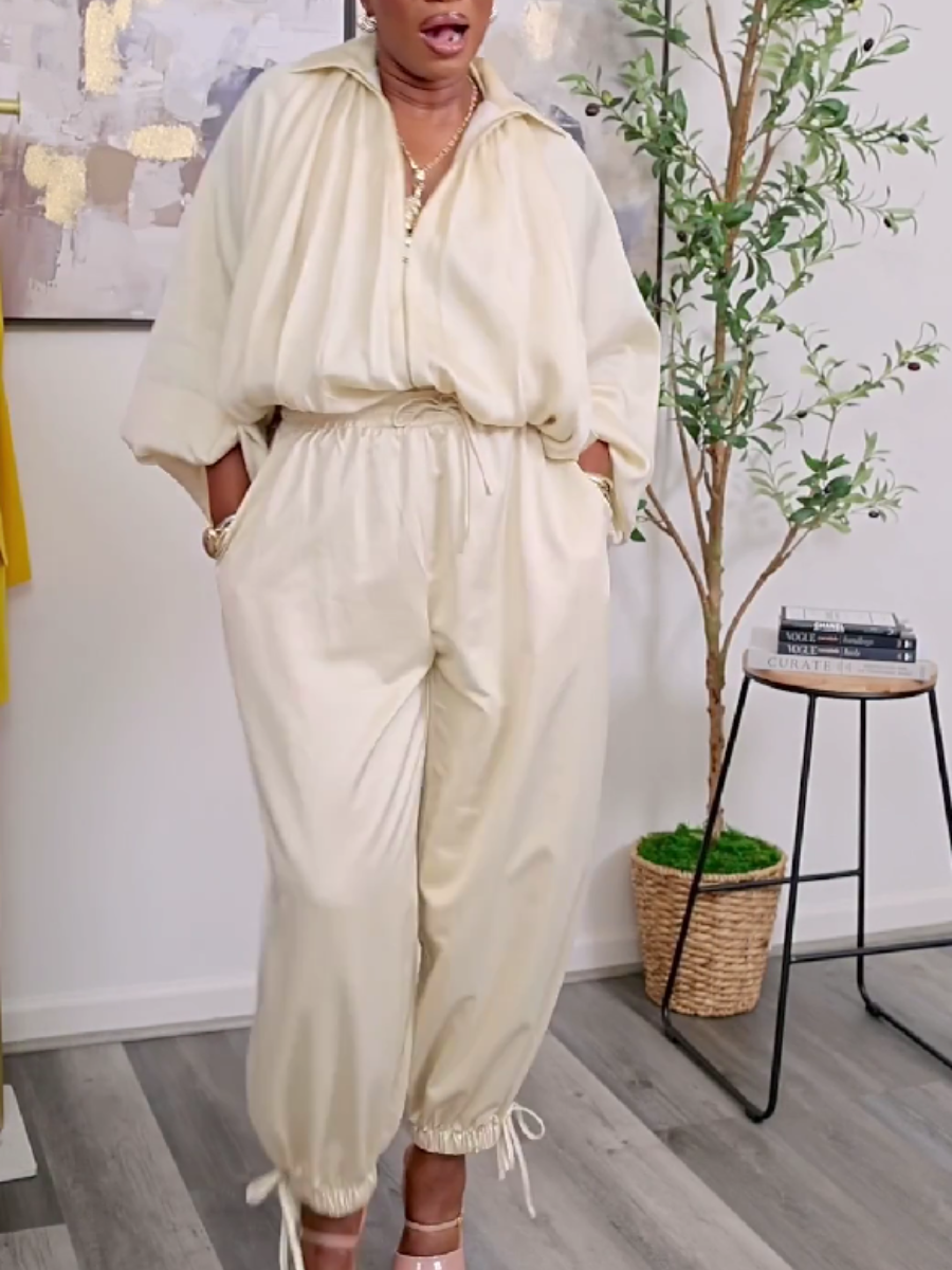 Light Solid Color Zipper Suit