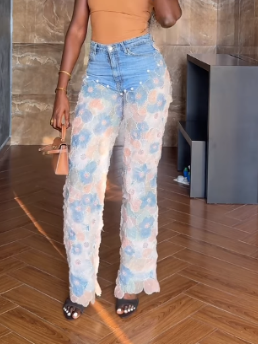 Decal Beaded Jeans