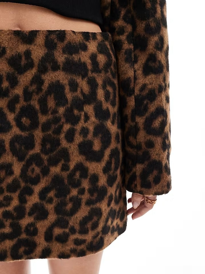 Harrington Jacket In Brushed Leopard Print And A-line Mini Skirt In Brushed Leopard