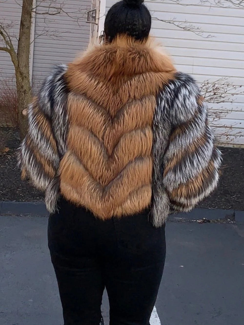 Yellow Grey Fur Coat
