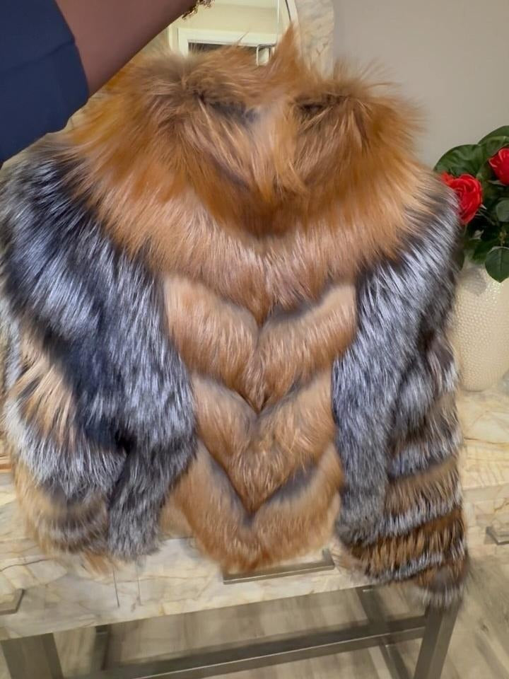 Yellow Grey Fur Coat