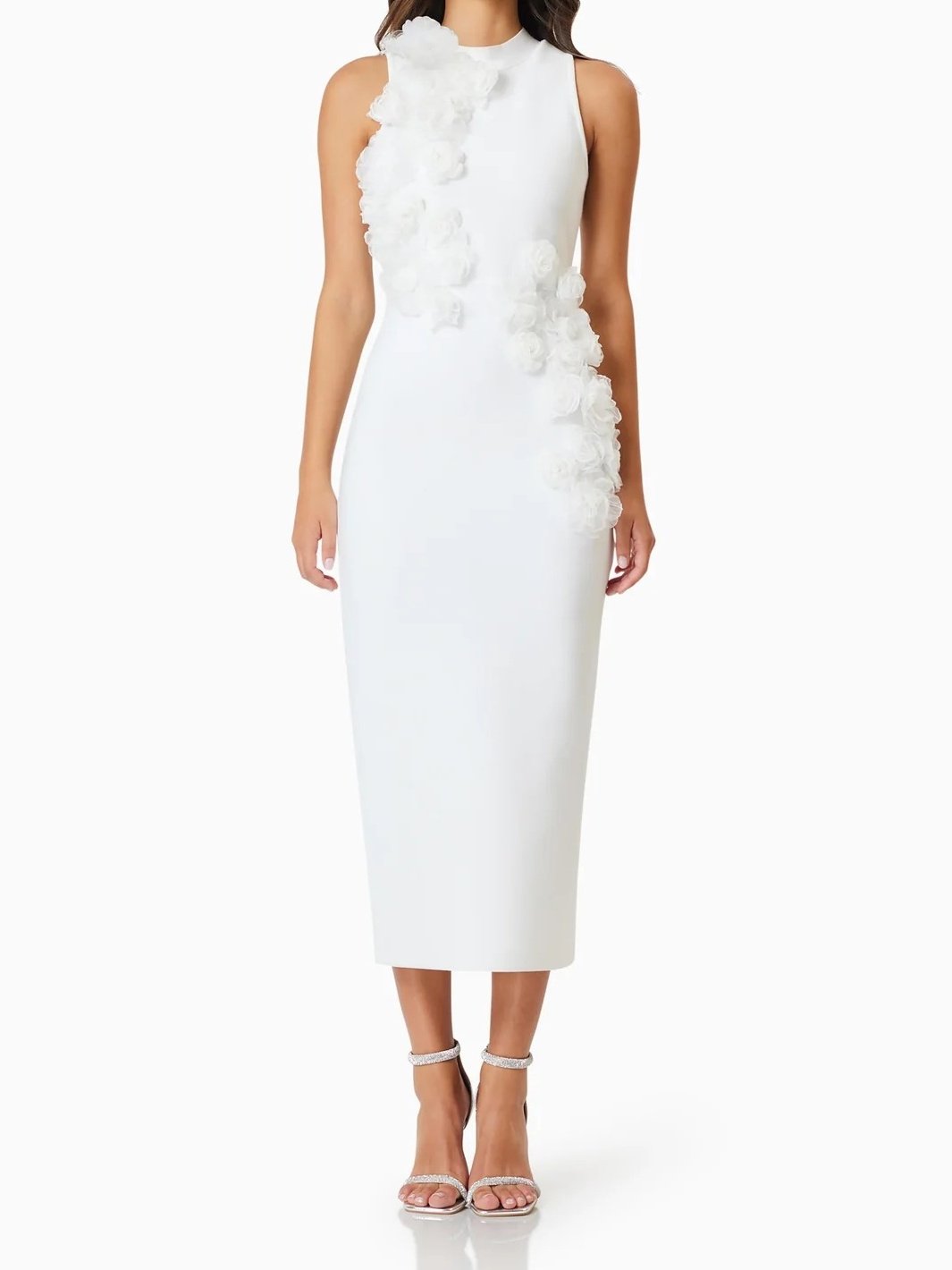 Whitetail 3D Floral Midi Dress In White
