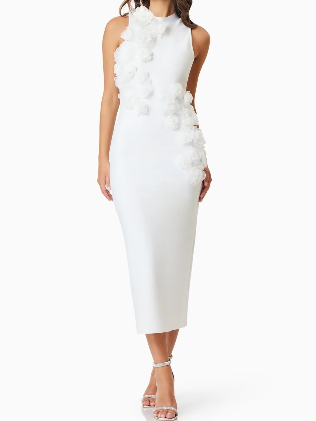 Whitetail 3D Floral Midi Dress In White