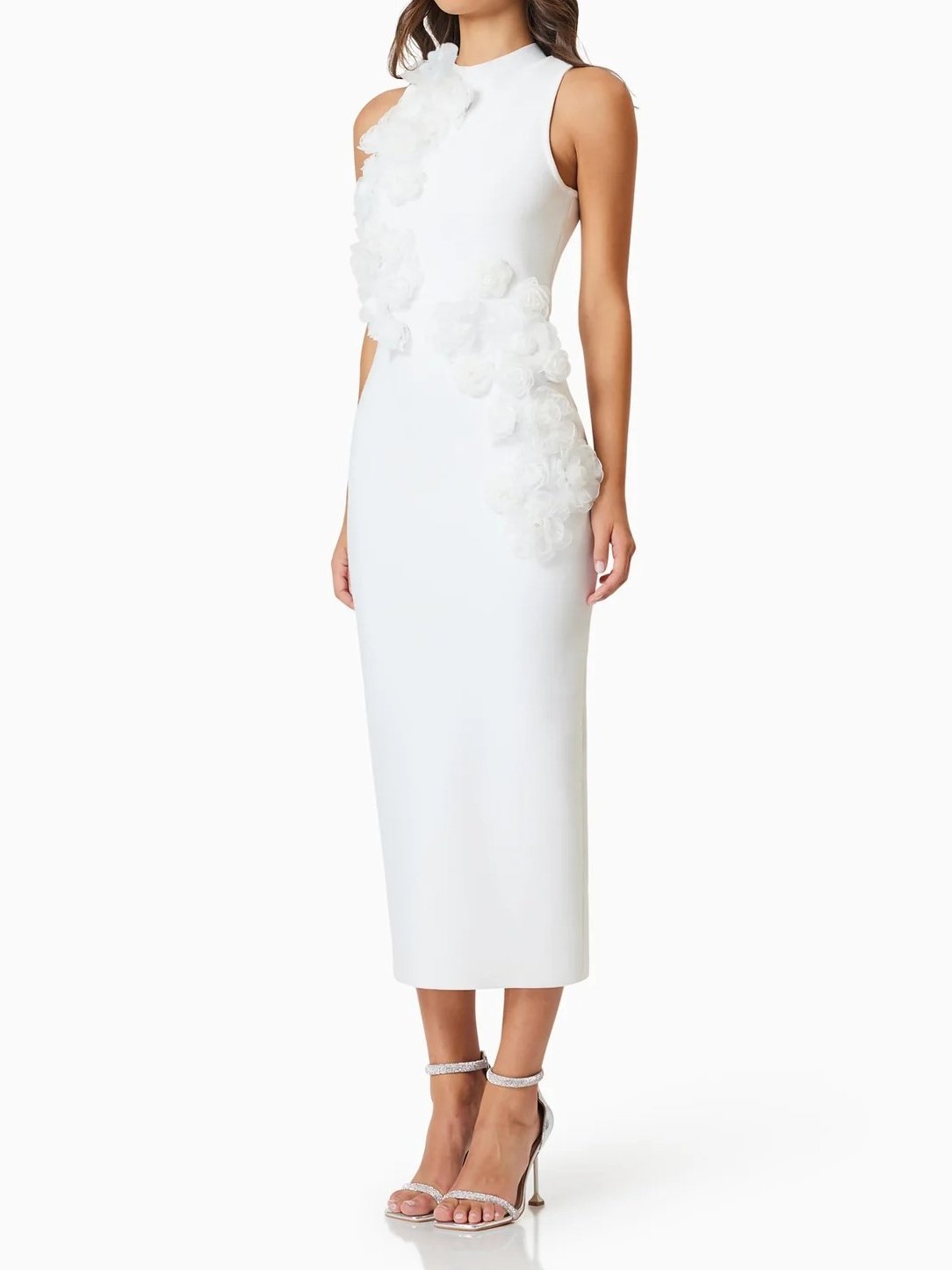 Whitetail 3D Floral Midi Dress In White