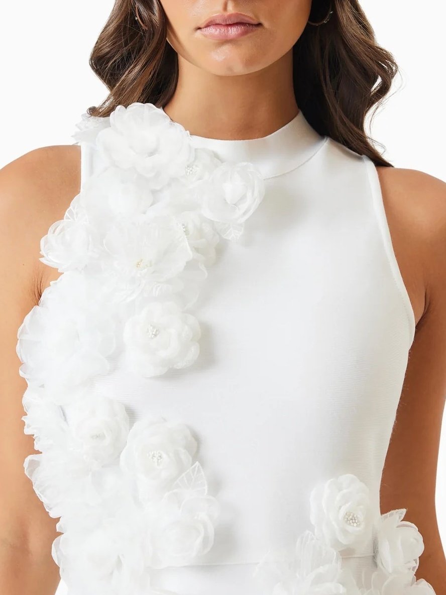 Whitetail 3D Floral Midi Dress In White