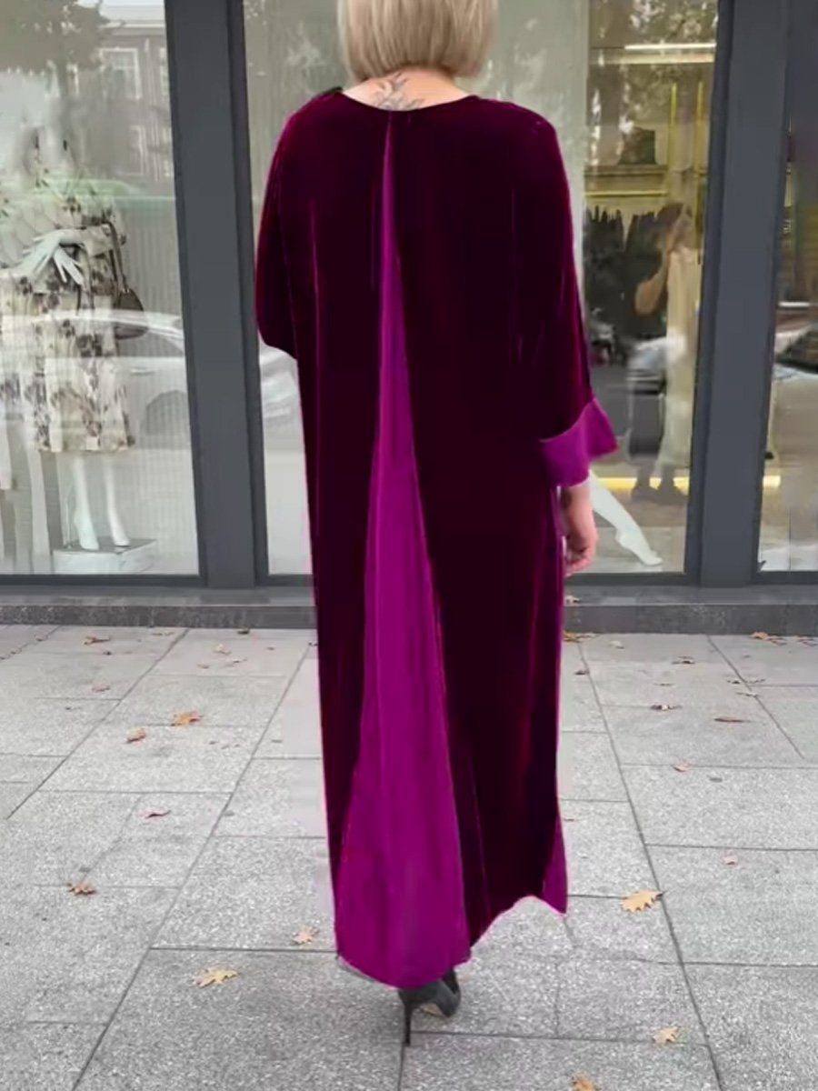 Velvet Patchwork Long SleeveMidi Dress