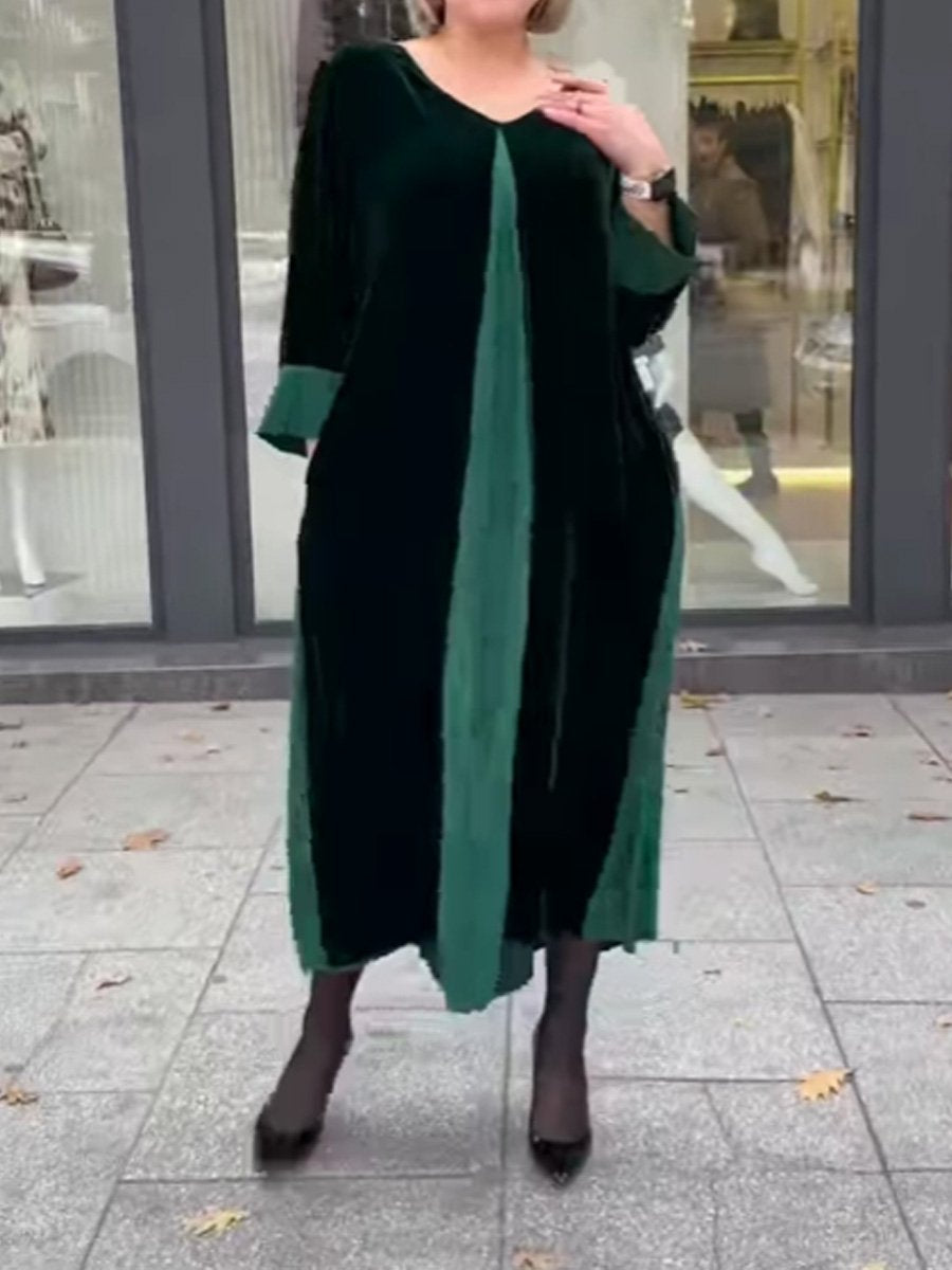 Velvet Patchwork Long SleeveMidi Dress
