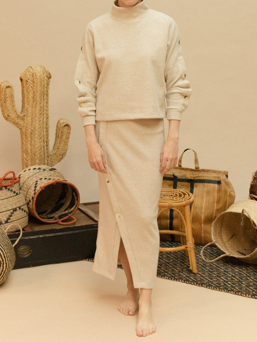 High Neck Button Up Two Pieces Dress