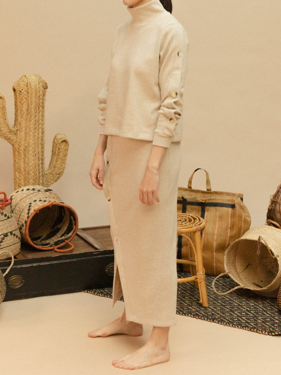 High Neck Button Up Two Pieces Dress