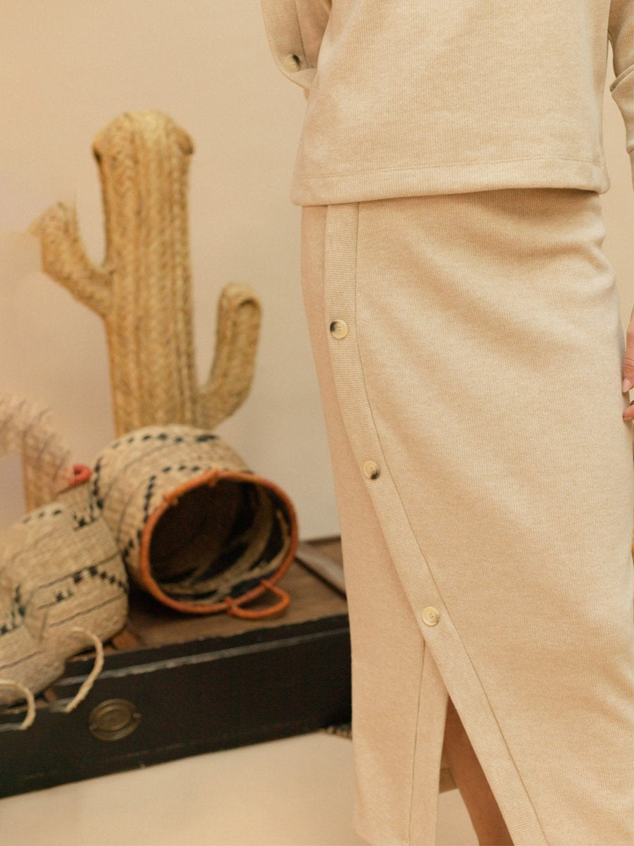 High Neck Button Up Two Pieces Dress
