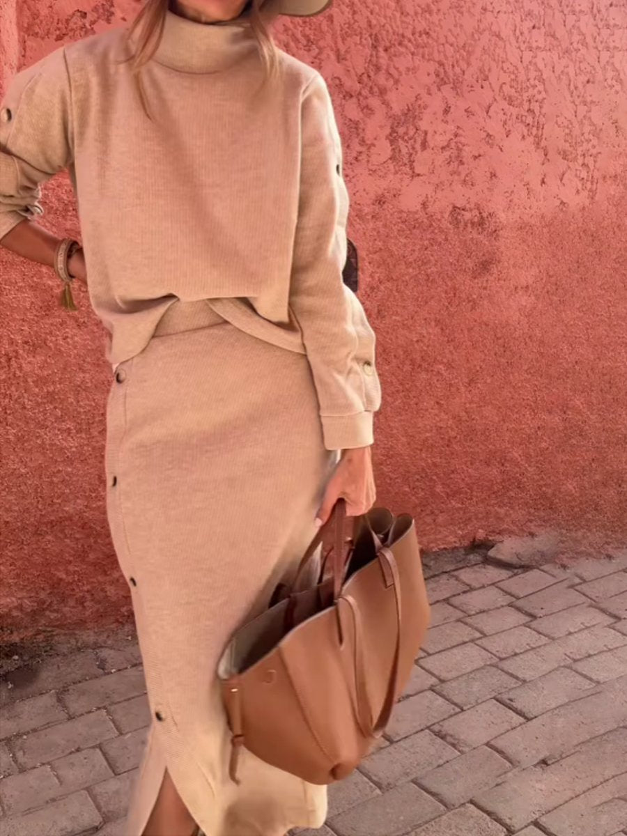 High Neck Button Up Two Pieces Dress
