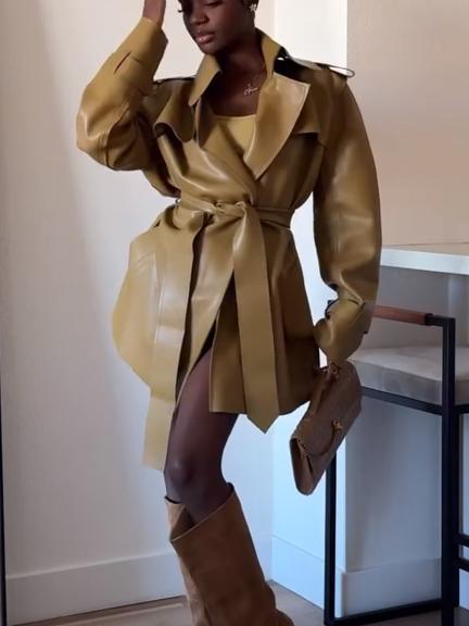 Yellow Green Leather Coat