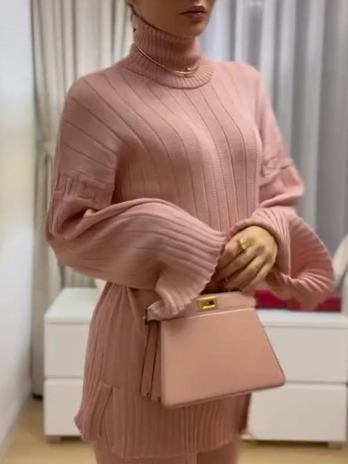 Half Turtleneck Solid Color Slim Fit Sweater And Trousers Two-piece Set