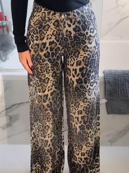 Leopard-Print Glitter Pants