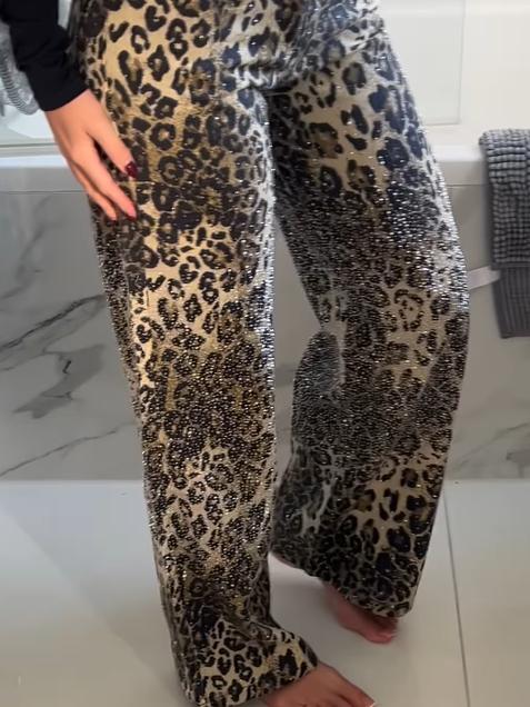 Leopard-Print Glitter Pants