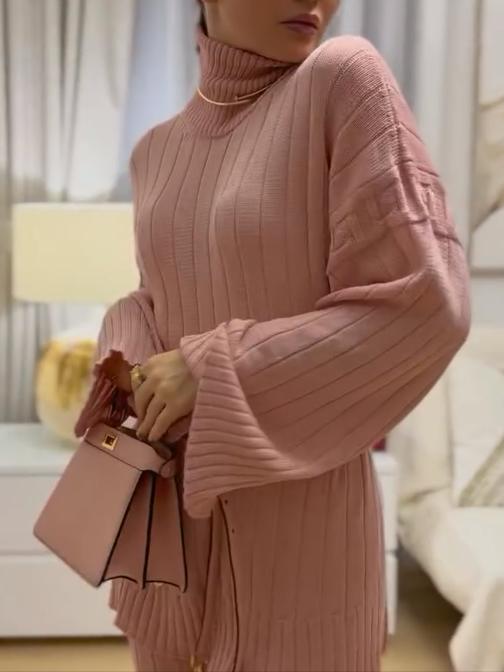 Half Turtleneck Solid Color Slim Fit Sweater And Trousers Two-piece Set