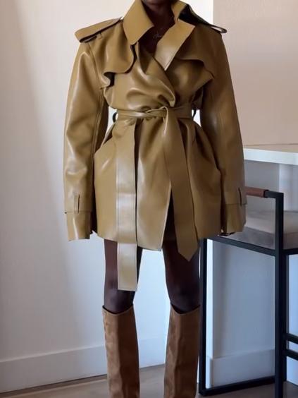 Yellow Green Leather Coat