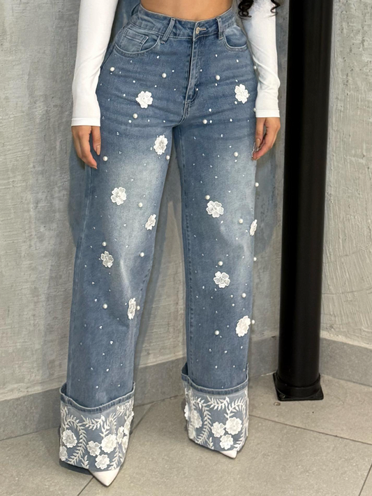 Lace-Stitched Jeans