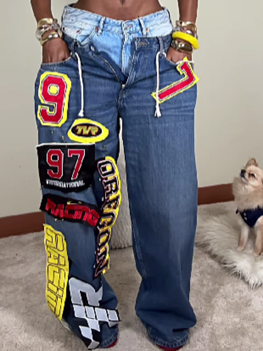 Fashion Denim Print Pants