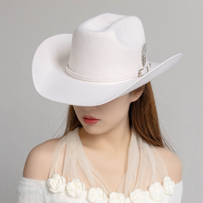 Fashion Metal Leaf Decoration Wool Felt Hat