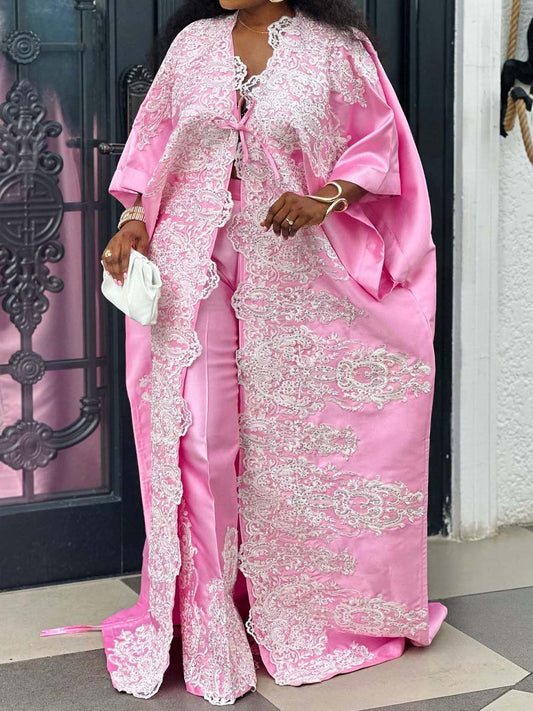 Elegant Lace Patchwork Two Pieces Set