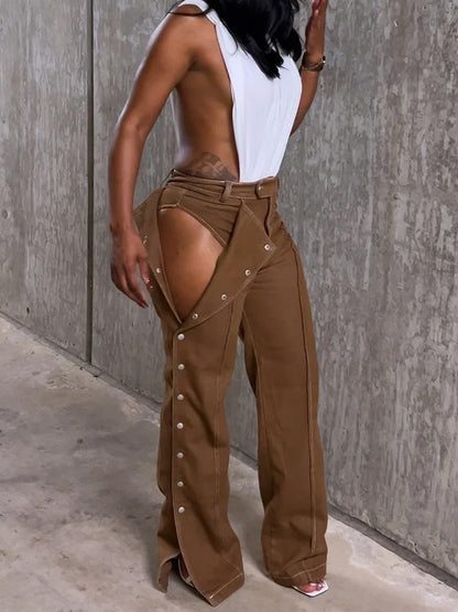 Button Closure Casual Trousers